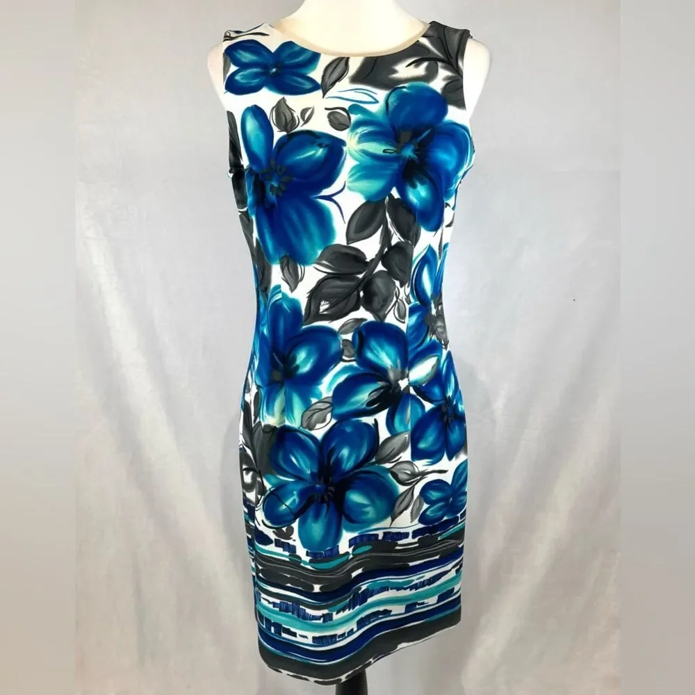 Gorgeous aqua and blue floral sheath dress size 6